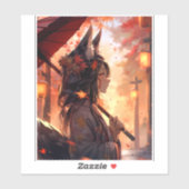 Sticker Anime Kitsune Girl Cute Fox Imaginaire Art (Feuille)
