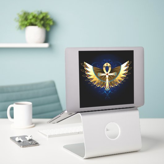 Sticker Ankh or avec ailes (Ordinateur portable sur le bureau)
