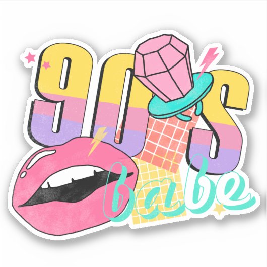 Sticker Anneau Pop aux Lèvres Bébé Rétro Coloré 90's (Devant)