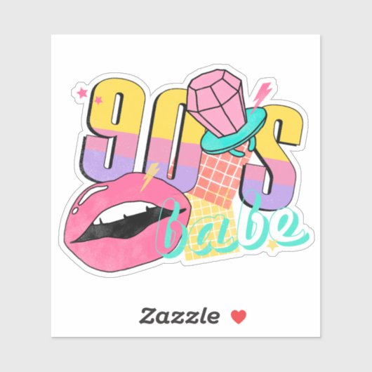 Sticker Anneau Pop aux Lèvres Bébé Rétro Coloré 90's (Feuille)