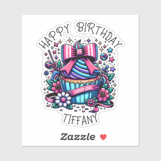 Sticker Anniversaire Cupcake Whimsical Personnalisé (Feuille)