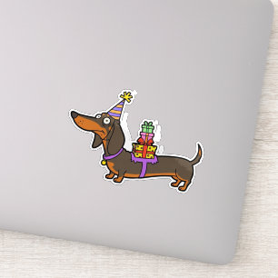 Sticker Anniversaire Dachshund avec cadeaux