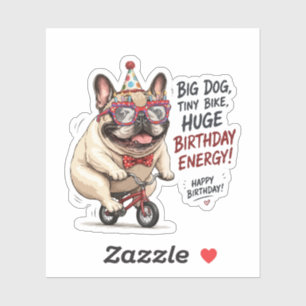 Sticker Anniversaire drôle de Bulldog français à vélo