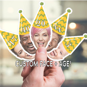 Sticker Anniversaire drôle Visage avec Casquette de fête e