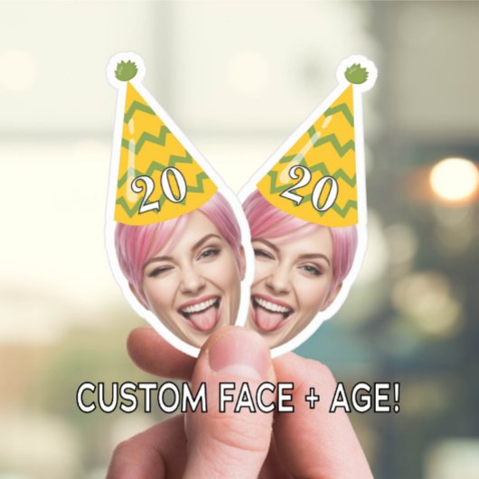 Sticker Anniversaire drôle Visage avec Casquette de fête e