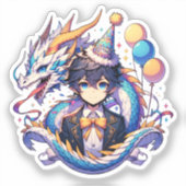 Sticker Anniversaire du garçon Anime Dragon (Recto)