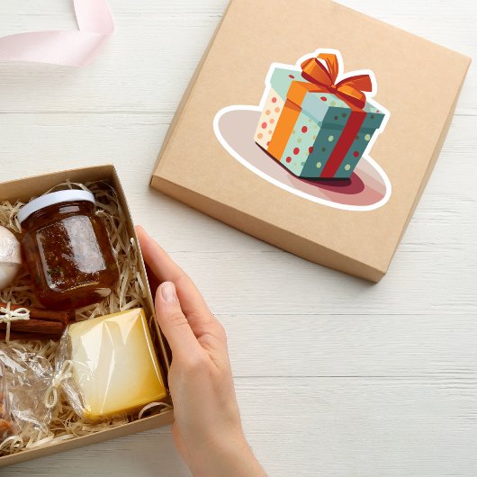 Sticker Anniversaire présent avec Orange Bow