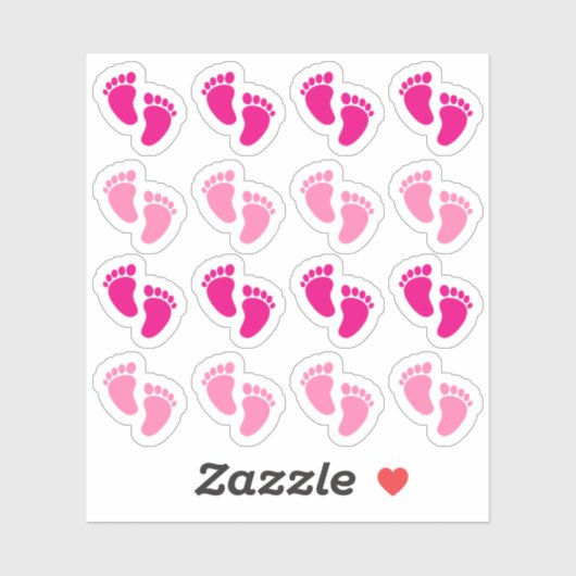 Sticker Annonce de naissance de bébé fille rose empreinte  (Feuille)