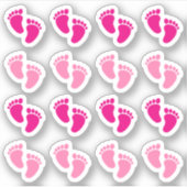 Sticker Annonce de naissance de bébé fille rose empreinte  (Devant)