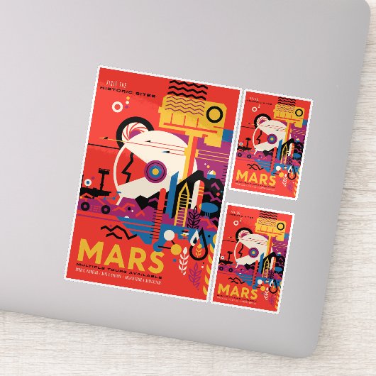 Sticker Annonce de voyage Sci-Fi, Planète Mars (Détail)
