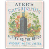 Sticker Annonce Vintage Pour la Sarsaparilla d'Ayer. (Devant)