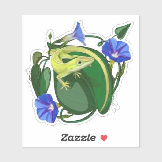 Sticker Anolis vert avec Ipomée (Feuille)