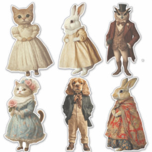Sticker Anthropomorphisme d'animaux victoriens vintage