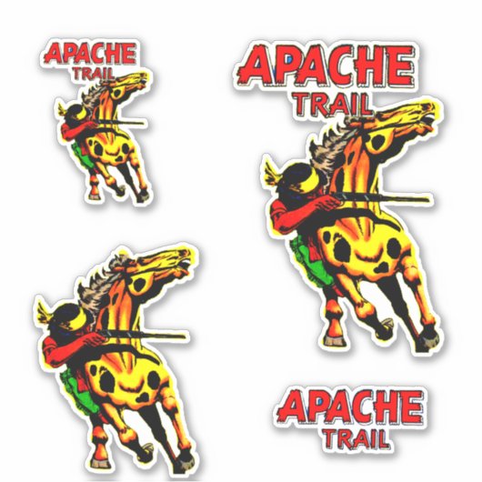 Sticker Apache Trail #1, Amérindien Avec Bannière (Devant)