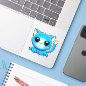 Sticker Aphmau, Pierce, Meemeows, Chat mignon, Bleu, Stick (Ordinateur portable avec iPhone)