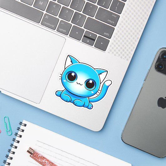Sticker Aphmau, Pierce, Meemeows, Chat mignon, Bleu, Stick (Ordinateur portable avec iPhone)