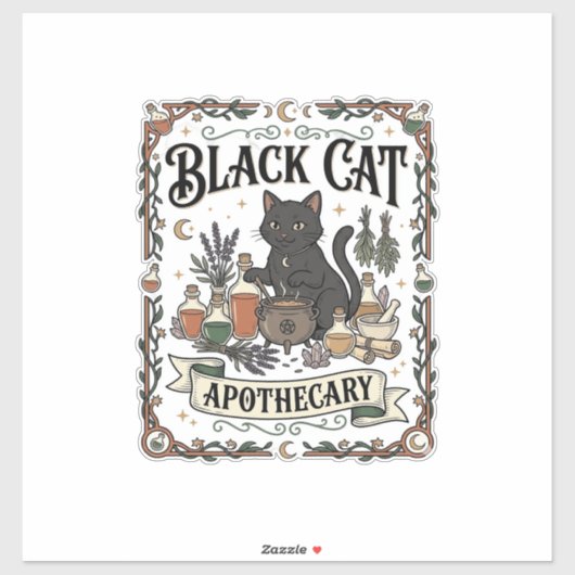 Sticker Apothicaire Chat Noir Chat Sorcière Mystique Apoth (Feuille)
