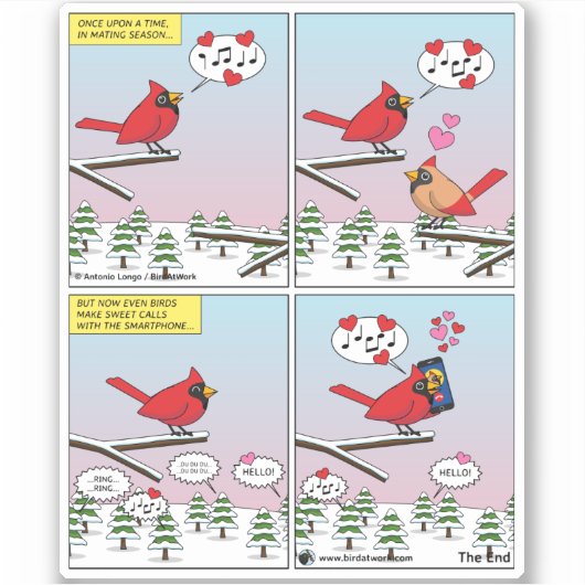Sticker Appels de accouplement d'oiseaux modernes comique (Devant)