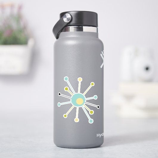 Sticker Aqua Blue Jaune Starburst Atomique Moyen-siècle Ré (HydroFlask)