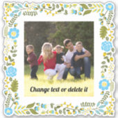 Sticker Aqua, cadre fleuri jaune et vert avec photo (Devant)