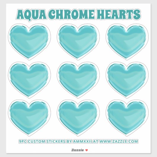 Sticker Aqua Chrome Coeurs (Feuille)