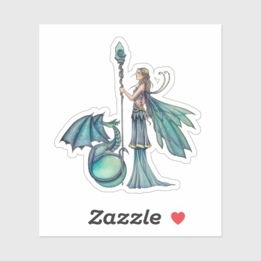 Sticker Aquamarine Dragon Fairy Imaginaire Art Molly Harri (Feuille)