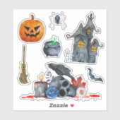 Sticker Aquarelle à thème Halloween éffrayante dessinée à  (Feuille)
