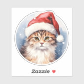 Sticker Aquarelle adorable Chat de Noël Beau Art (Feuille)
