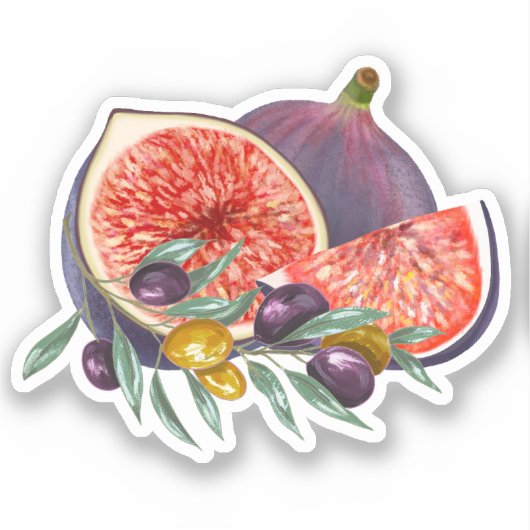 Sticker Aquarelle Aesthétique Fig et olives (Recto)