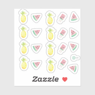 Sticker Aquarelle Ananas et Pastèque Tropicaux