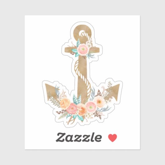 Sticker Aquarelle Ancre florale Nautique (Feuille)