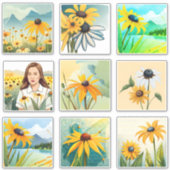 Sticker Aquarelle aux yeux noirs Susan fleurs Scrapbook (Devant)