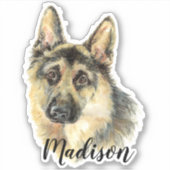 Sticker Aquarelle berger allemand chien animal Nom personn (Devant)