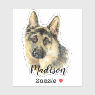 Sticker Aquarelle berger allemand chien animal Nom personn