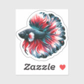 Sticker Aquarelle Betta Poisson Noir Blanc et Rouge (Feuille)