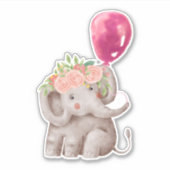 Sticker Aquarelle Bleu Bébé éléphant avec couronne de fleu (Devant)