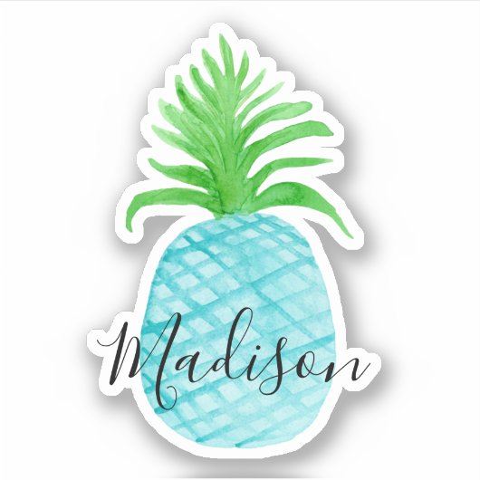 Sticker Aquarelle bleue turquoise Nom de l'ananas (Devant)