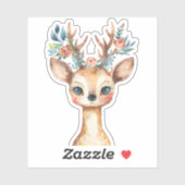 Sticker Aquarelle Bois Cerf Floral (Feuille)