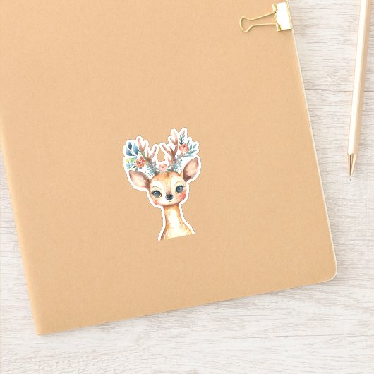 Sticker Aquarelle Bois Cerf Floral (Carnet)