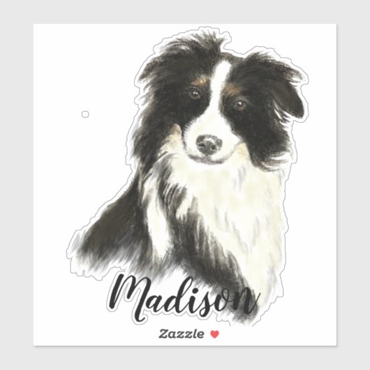 Sticker Aquarelle Bordure Collie Chien Animaux Animaux Nat (Feuille)