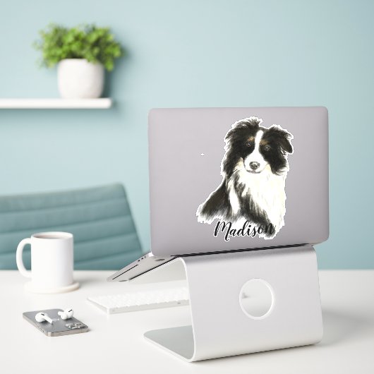 Sticker Aquarelle Bordure Collie Chien Animaux Animaux Nat (Ordinateur portable sur le bureau)