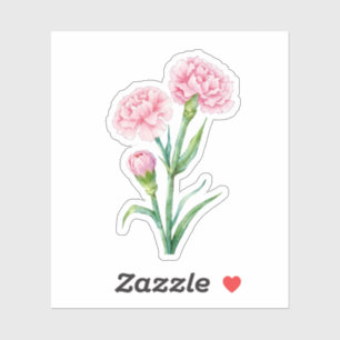 Sticker Aquarelle botanique de l'œillet rose personnalisé