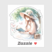 Sticker Aquarelle botanique fille Lecture livre Lover (Feuille)