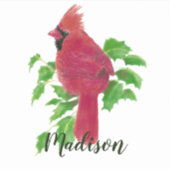 Sticker Aquarelle Cardinal Oiseau rouge Nature Nom personn (Devant)