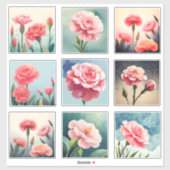 Sticker Aquarelle Carnation fleurs scrapbook (Feuille)