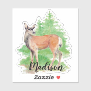 Sticker Aquarelle Cerf Animal Nom personnalisé