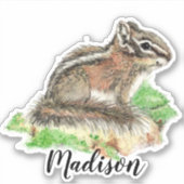 Sticker Aquarelle Chipmunk Nom personnalisé de l'animal (Devant)