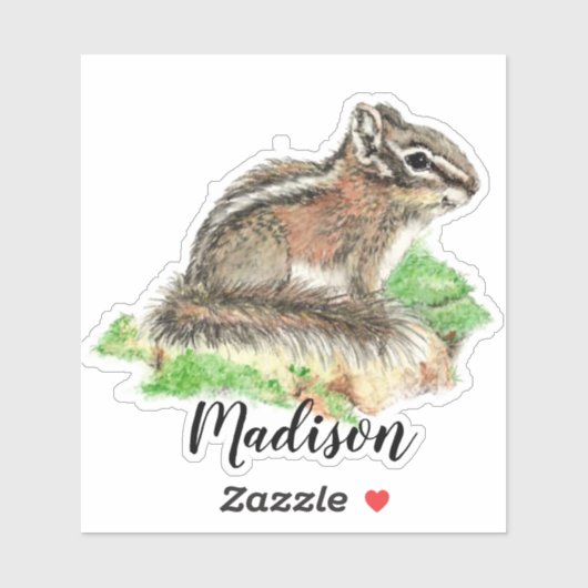 Sticker Aquarelle Chipmunk Nom personnalisé de l'animal (Feuille)