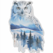 Sticker Aquarelle Chouette neigeuse de la toundra congelée (Devant)