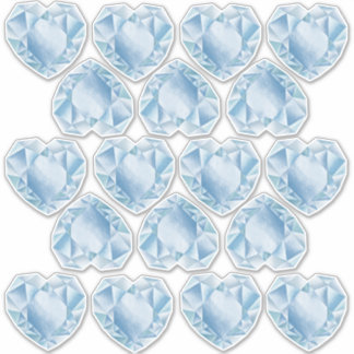 Sticker Aquarelle Coeur Diamants Cute Pastel Mariage bleu